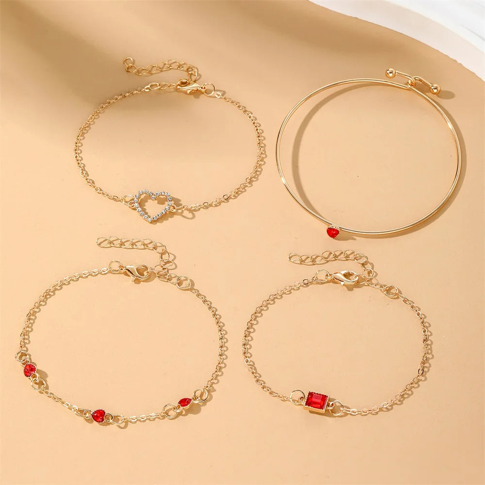 Ruby Heart Bracelet Set