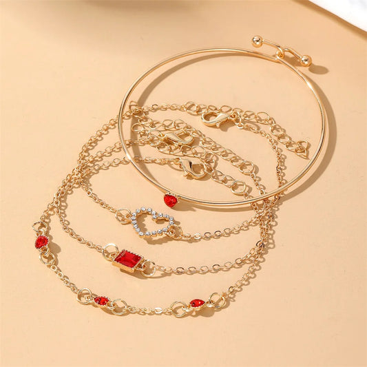 Ruby Heart Bracelet Set