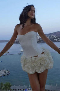 Strapless Floral Two-Piece Set – Elegant Crop Top & Mini Skirt Co-Ord for Women