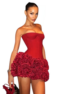 Strapless Floral Two-Piece Set – Elegant Crop Top & Mini Skirt Co-Ord for Women