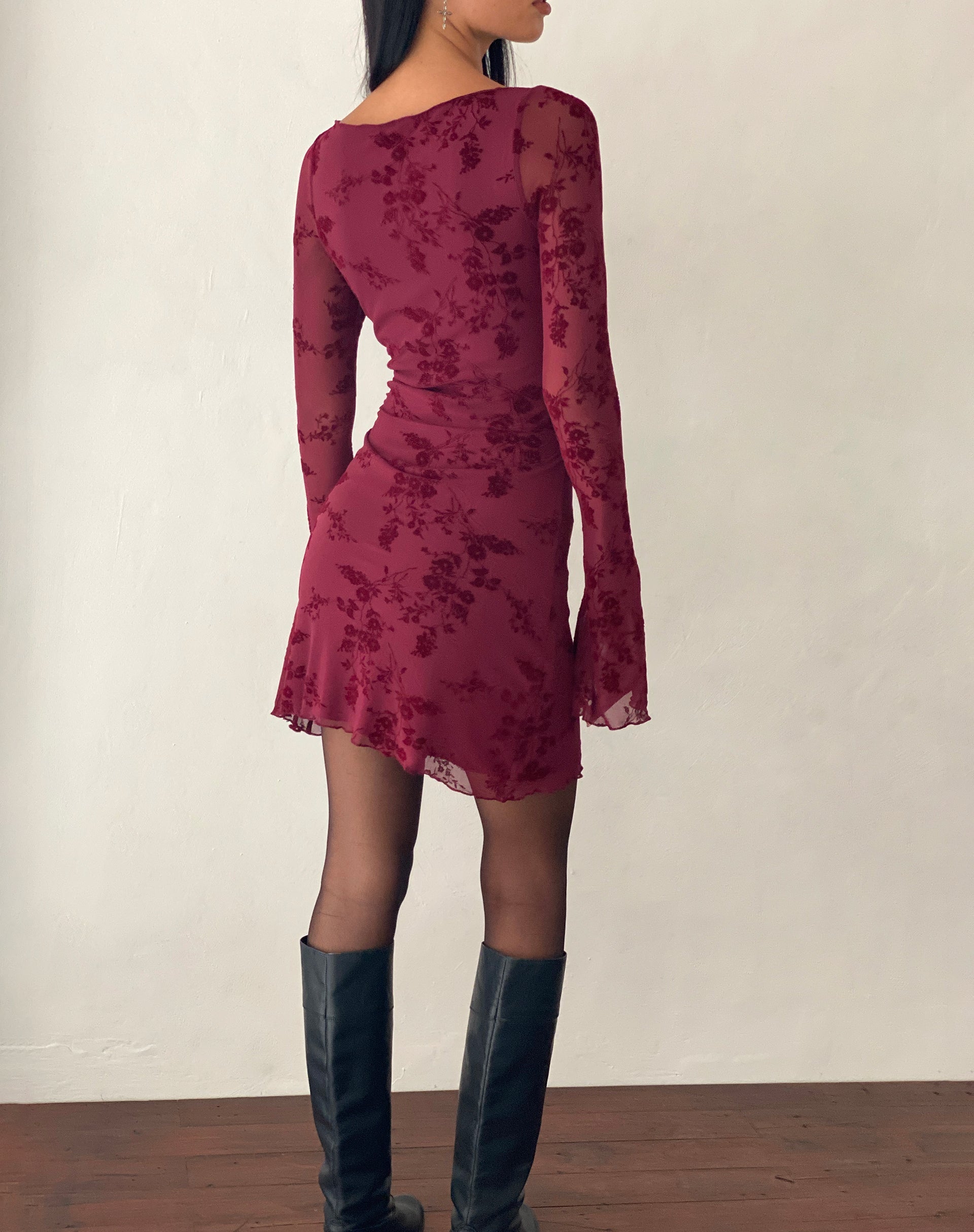 Botanical Flower Mini Maroon Dress – Chic Floral Print Dress