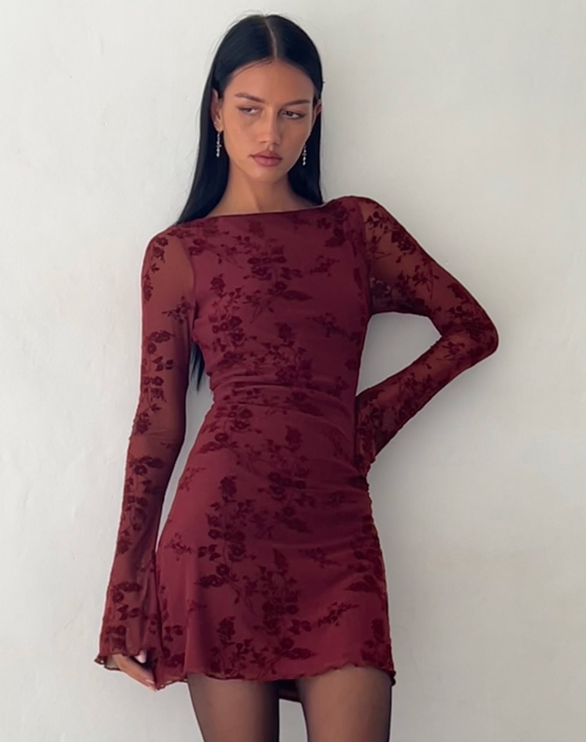 Botanical Flower Mini Maroon Dress – Chic Floral Print Dress