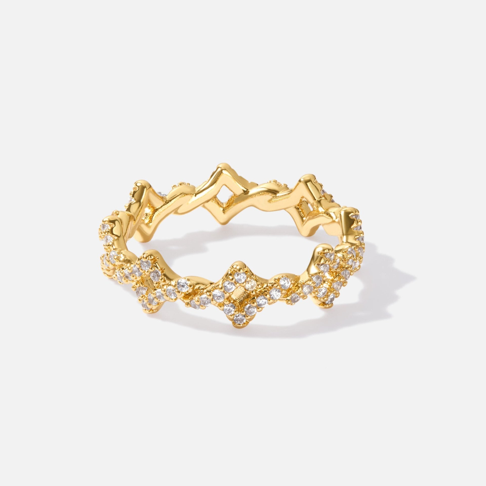 Twisted Crystal Crown Ring – 18k Gold with Sparkling Crystals
