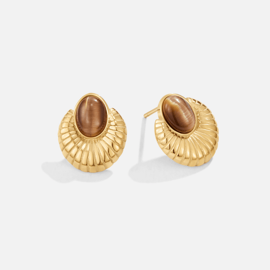18K Bohemia Gold Tiger Eye Earrings – Natural Gemstone