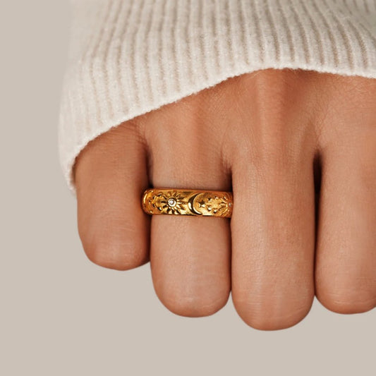 18K Gold Celestial Starry Ring – Adjustable Stellar Design