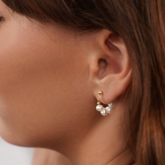 18K CELINE PEARL HOOP EARRINGS