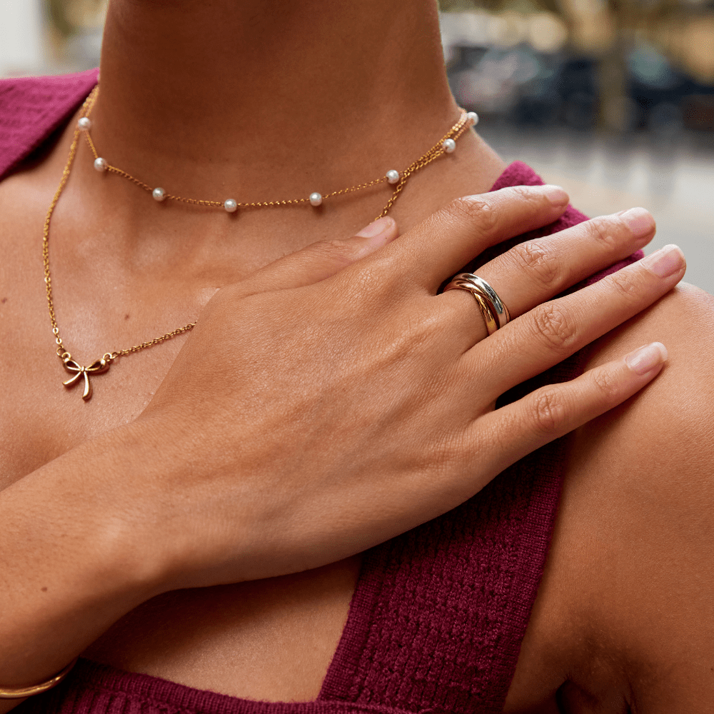18K Gold Three-Toned Loop Ring