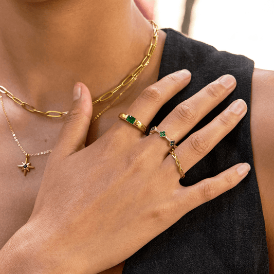 Elegant Gold-Plated Ring with Emerald Gemstone