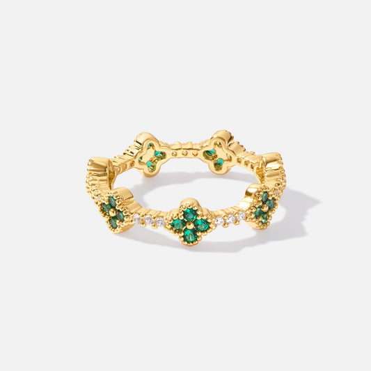 18K Gold Four-Leaf Emerald Crystal Ring