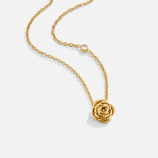 18k Golden Rose Pendant Necklace – A Timeless Bloom in Gold