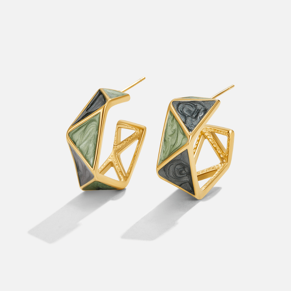 Green Atlantis Hoop Earrings – Elegant Gold-Plated Earrings
