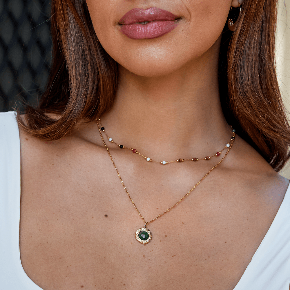 18K Gold Green Aventurine Coin Necklace