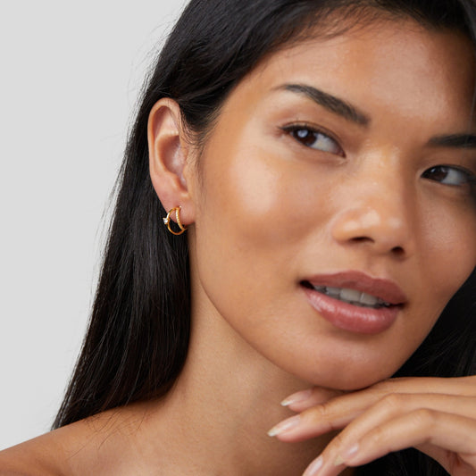 18K Gold Layered Crystal Hoop Earrings
