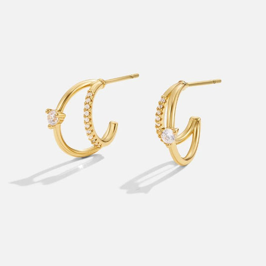 18K Gold Layered Crystal Hoop Earrings