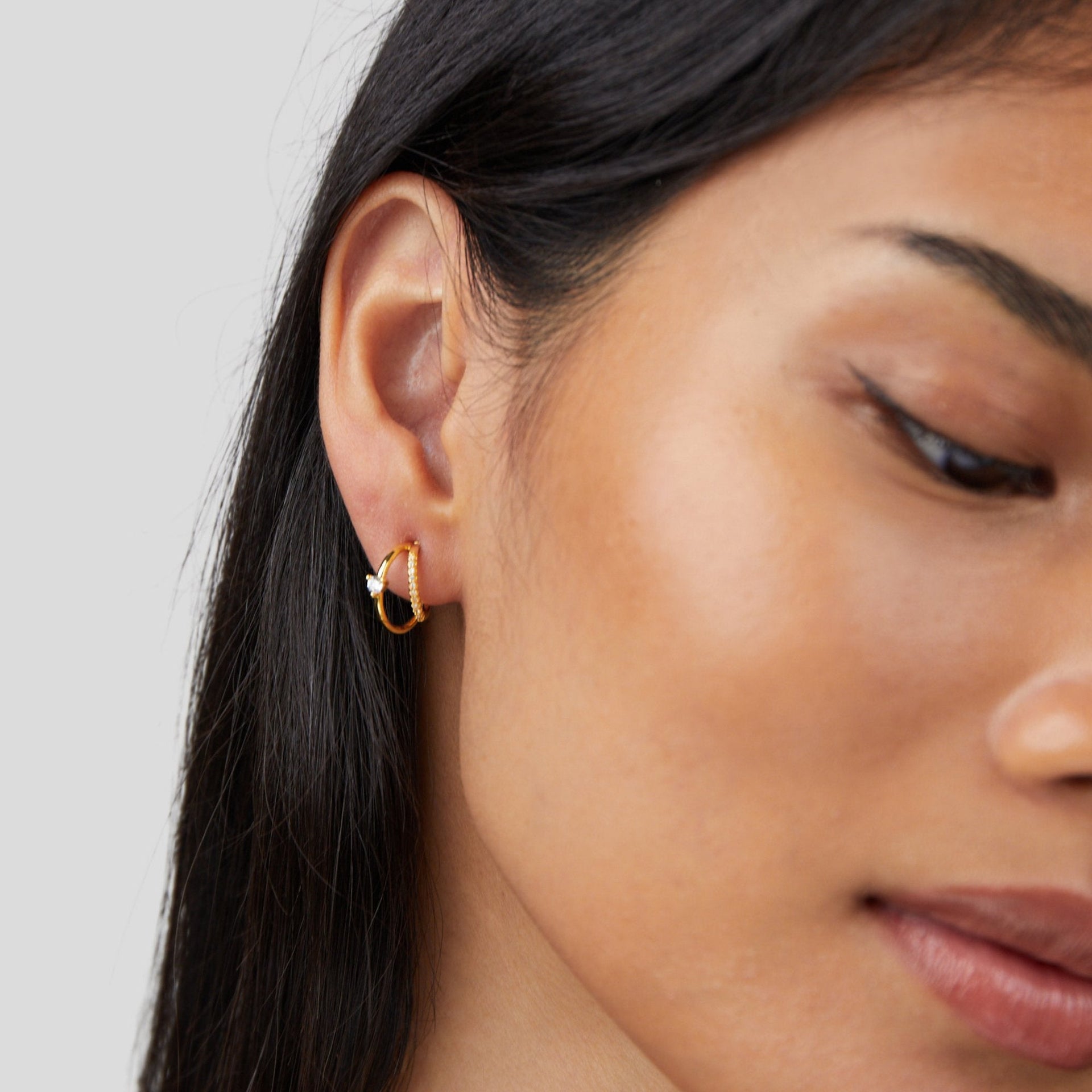 18K Gold Layered Crystal Hoop Earrings