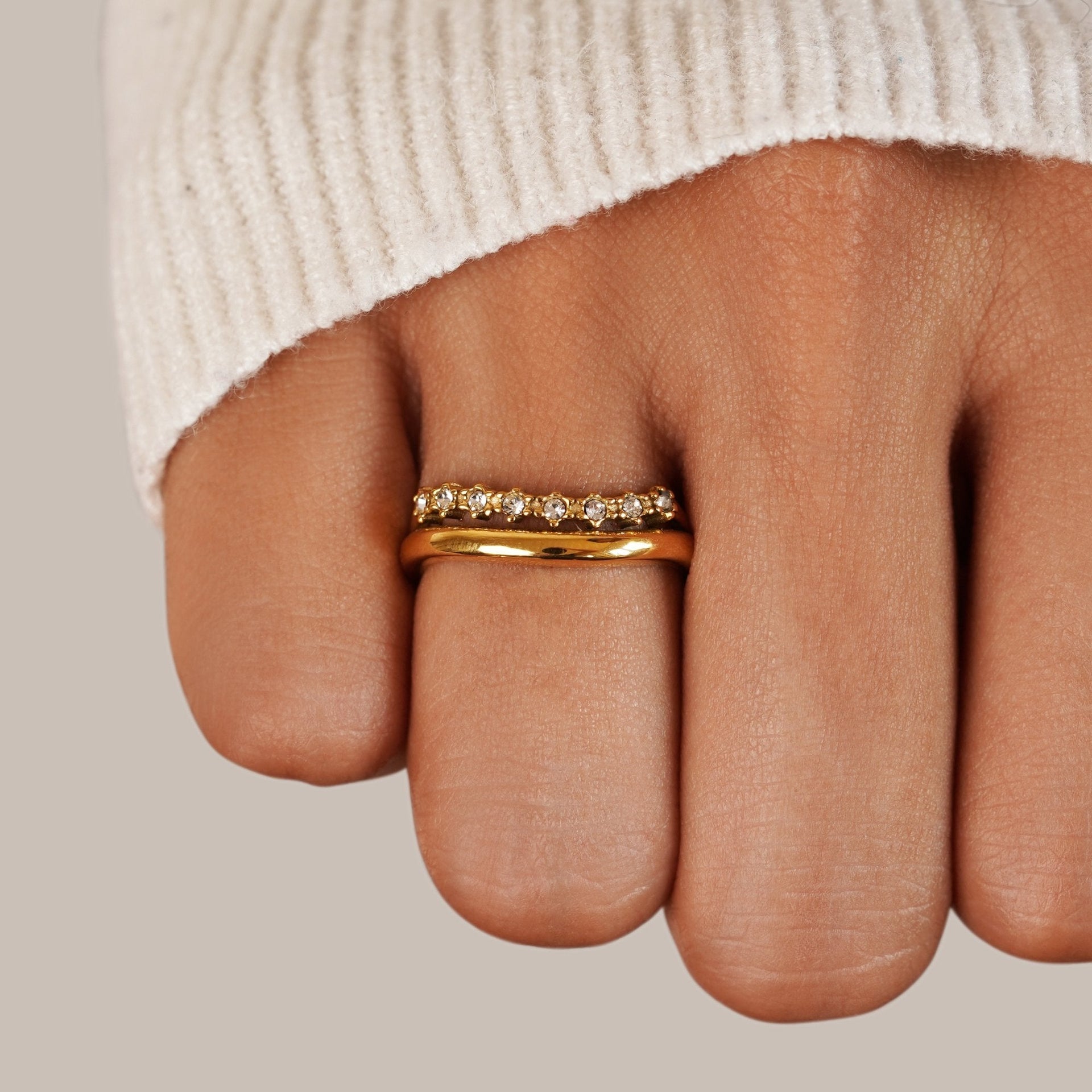 18K Gold Marissa White Crystal Layered Ring