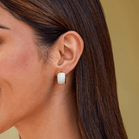 18K Gold Mother of Pearl Semi Hoop Earrings