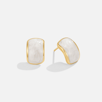 18K Gold Mother of Pearl Semi Hoop Earrings