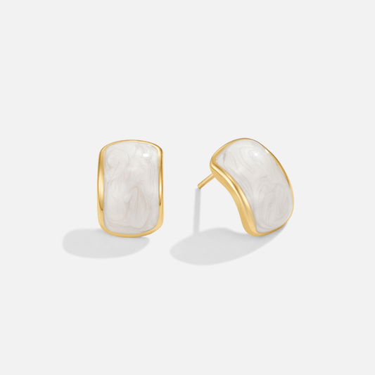 18K Gold Mother of Pearl Semi Hoop Earrings