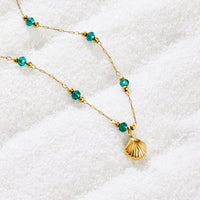 18K Gold Nerissa Shell & Green Bead Necklace