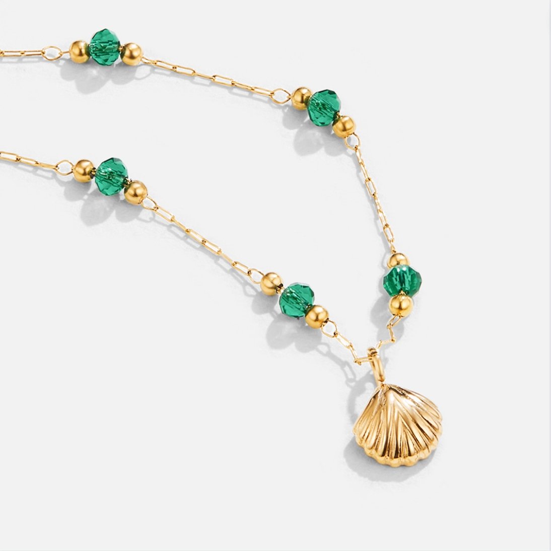 18K Gold Nerissa Shell & Green Bead Necklace