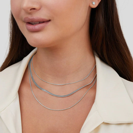 18K Silver Multi-Layered Chain Necklace