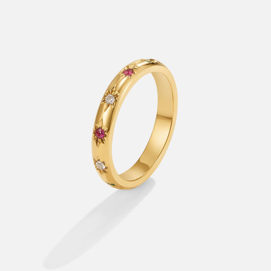 Rainbow Crystal Ring – 18k Gold with Colorful Crystals