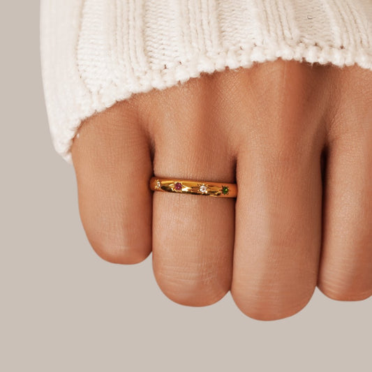Rainbow Crystal Ring – 18k Gold with Colorful Crystals