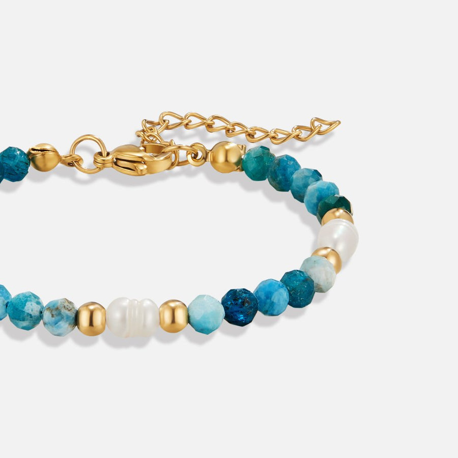 18K Gold-Plated Turquoise & Pearl Bead Bracelet – with Stones