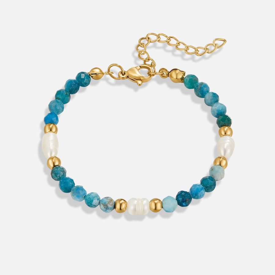 18K Gold-Plated Turquoise & Pearl Bead Bracelet – with Stones