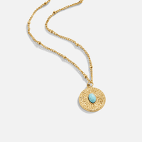 18K Gold Turquoise Stone Coin Necklace