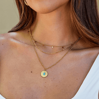 18K Gold Turquoise Stone Coin Necklace