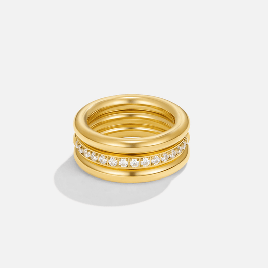 Trio Gold Crystal Ring – 18k Gold with Triple Crystal Design