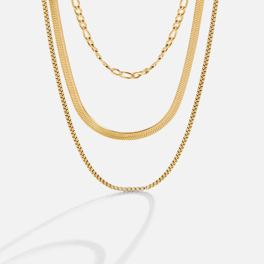 18K Gold Layered Chain Necklace with Elegant Link Design