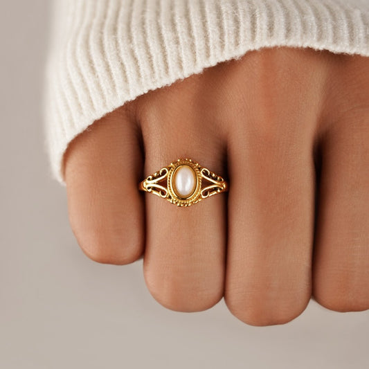 18k Gold with Elegant Pearl Accent Ring