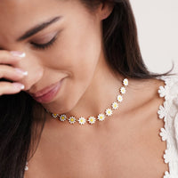 18K Gold White Daisy Flower Necklace
